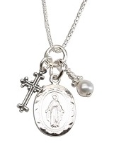 teensy catchy silver cluster cultured pearl and cross charm baby necklace